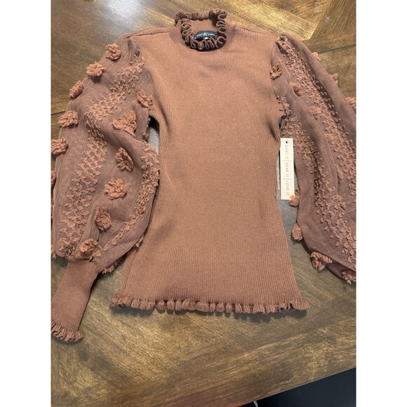 Almost Famous puff gauze sleeve sweater Mock Turtleneck M Bronze - Picture 4 of 12